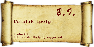 Behalik Ipoly névjegykártya